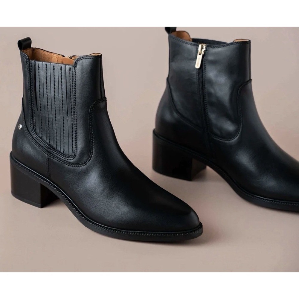 NIB Pikolinos 41 10.5 /11 BACAROT W2D-8909 Black Leather Zip Heeled Boots $240